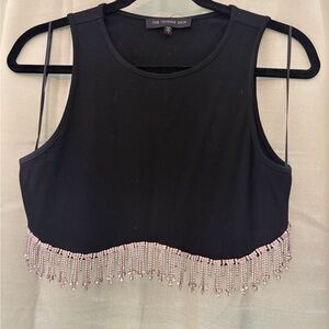 The Vintage Shop Black Crop Top with Beaded Fringe